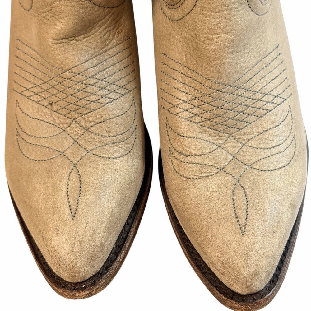 Frye Leather Western Ankle Boots Women 6.5 B Tan Distressed Cowboy Made Mexico - Picture 8 of 16